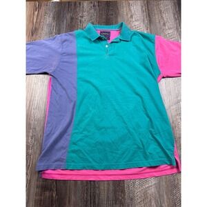 The Arrow Company Vintage Colorblock Polo Shirt Mens Large Teal Pink Purple 90s